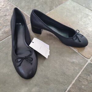 New MNG Black Leather Ballet Flats Heeled Shoe